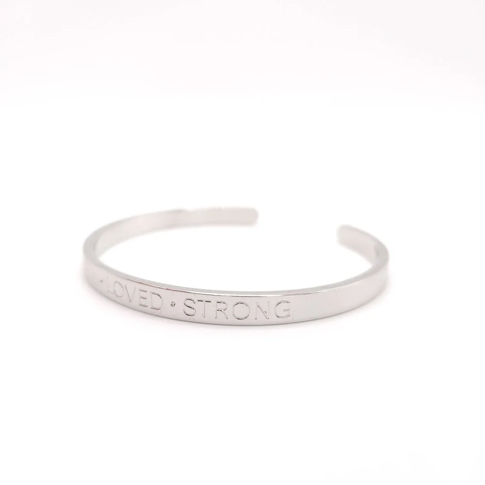 Talbots Engraved Silver Tone Bangle Bracelet Grateful Loved Strong Motivational